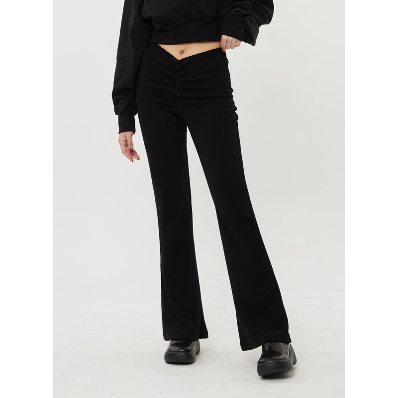 V-Cut Waist Ruched Flare Leg Pants BF317