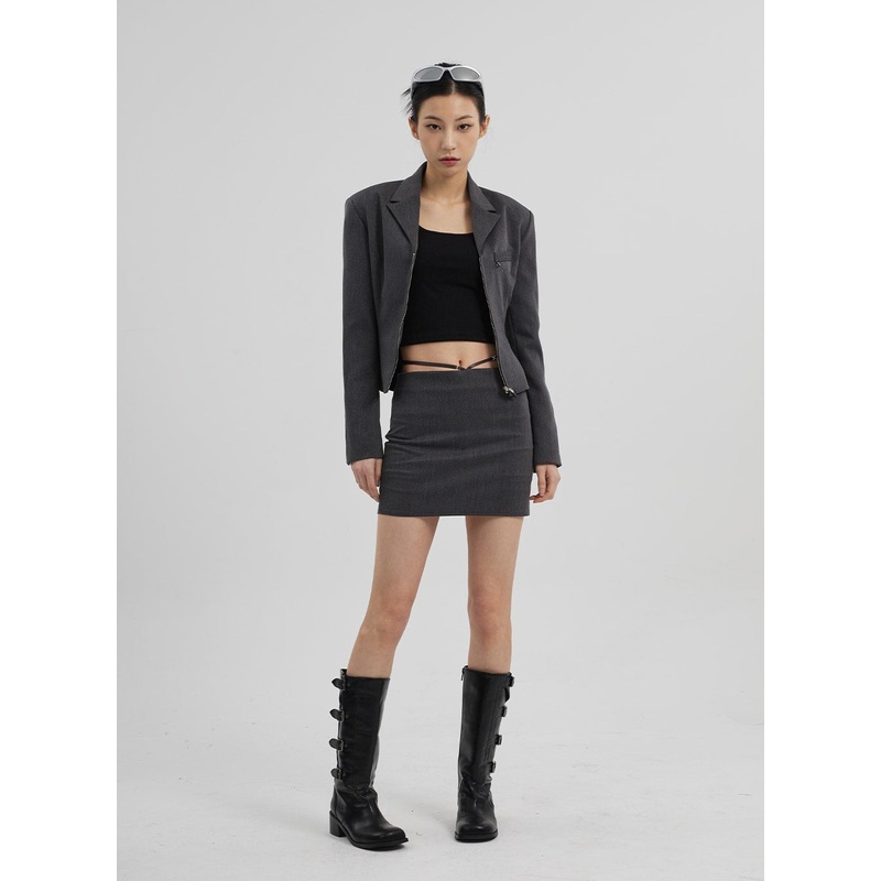 Waist Strap Mini Skirt CF309|Dark gray|Black|S|M