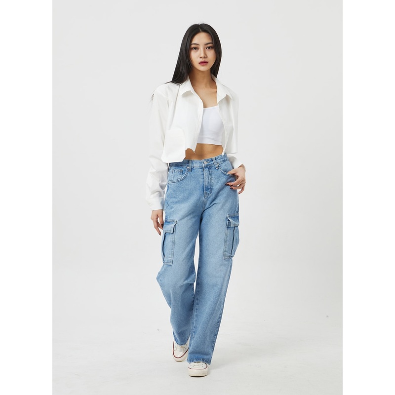 Wide Leg Cargo Jeans BF323|Blue|S|M|L