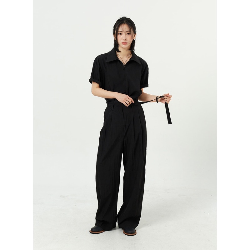 Belt Tailored Pants OM309|White|Dark blue|Black|S/M