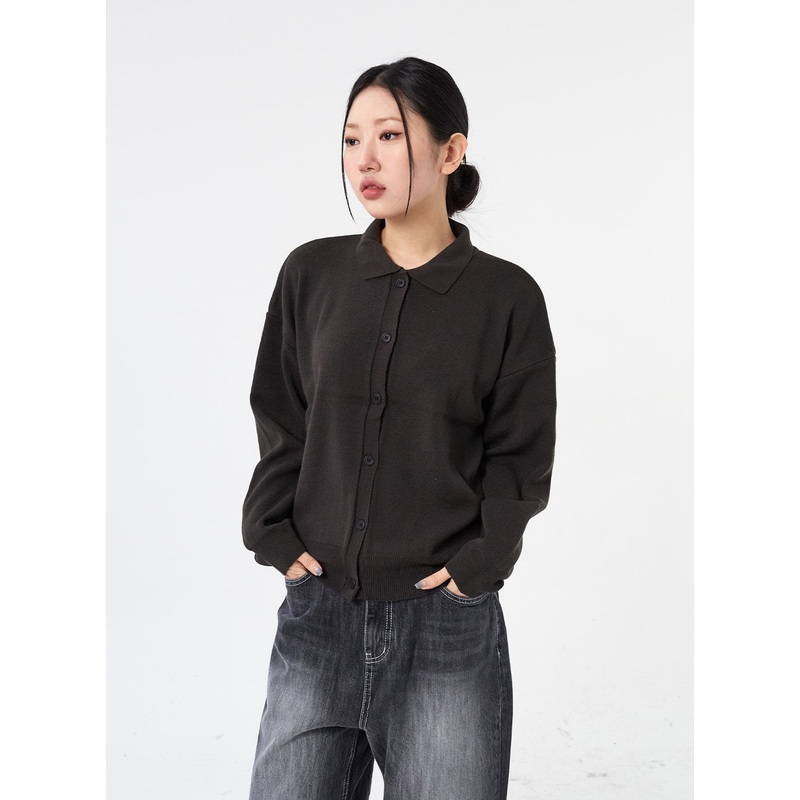Button Collar Cardigan CM315|White|Yellow|Light green|Beige|Brown|Red|Light blue|Dark blue|Dark gray|Black|S/M