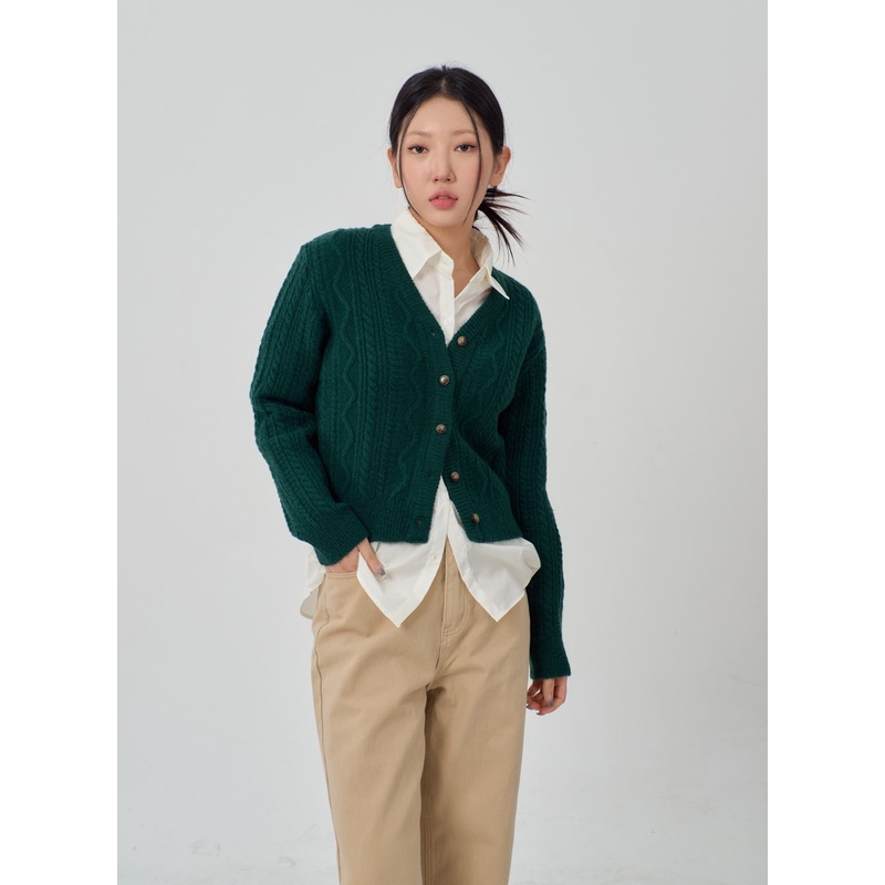 Cropped Knit Cardigan IM315|Beige|Brown|Green|Dark blue|Grey|S/M