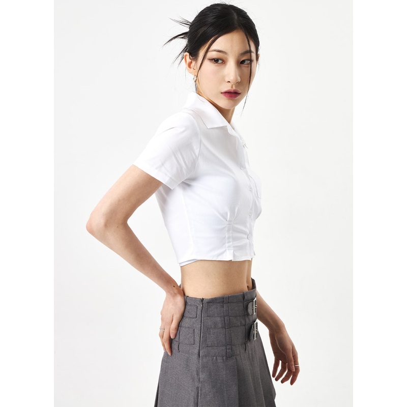 Cropped Shirt CA312|White|Light blue|Black|S/M