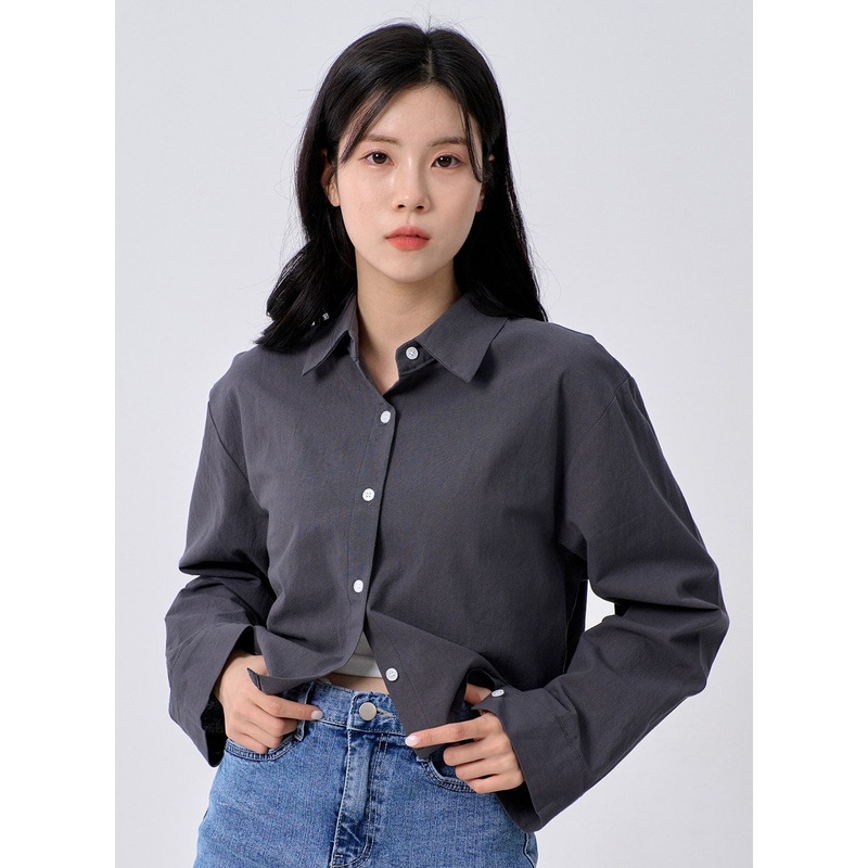 Cropped Shirt OM329|White|Beige|Pink|Light blue|Light purple|Blue|Dark blue|Dark gray|Black|S/M