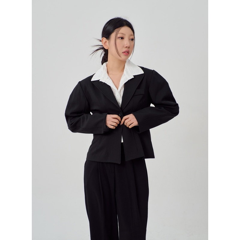 Cropped V-Neck Jacket IM315|Light beige|Black|S/M