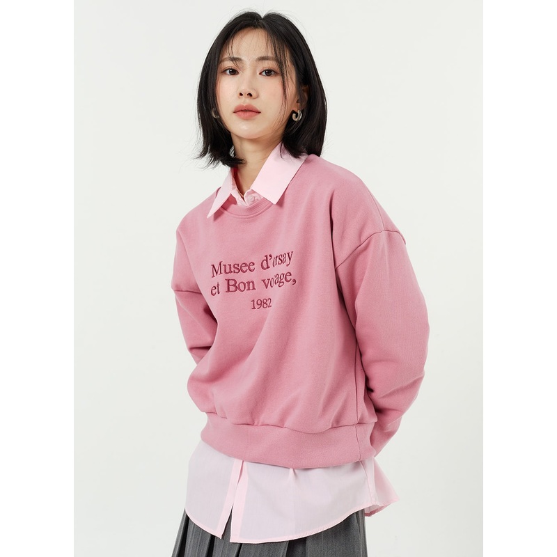 Embroidered Sweatshirt OM309|Beige|Pink|Dark blue|S/M