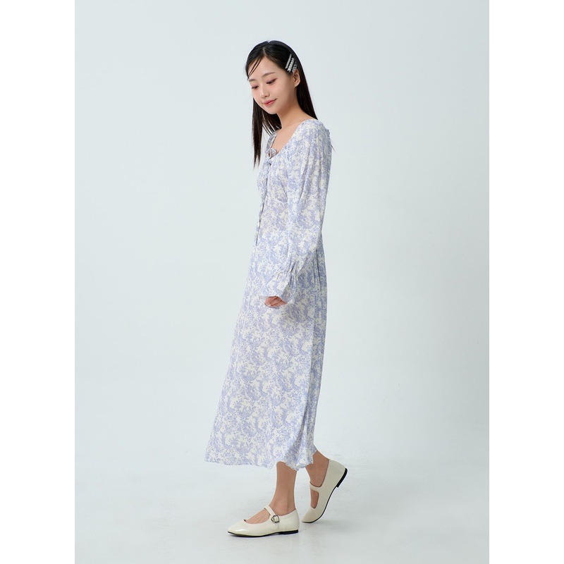 Flower Print Maxi Dress BM331|Light blue|Black|S/M