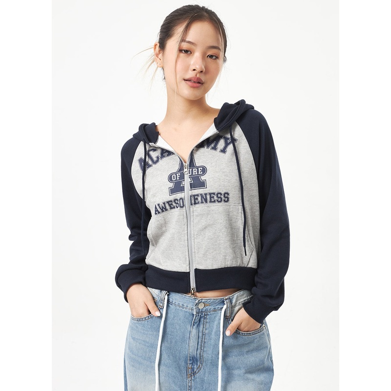 Graphic Zip-Up Hoodie CA318|Light gray|Dark blue|Dark green|Black|S/M