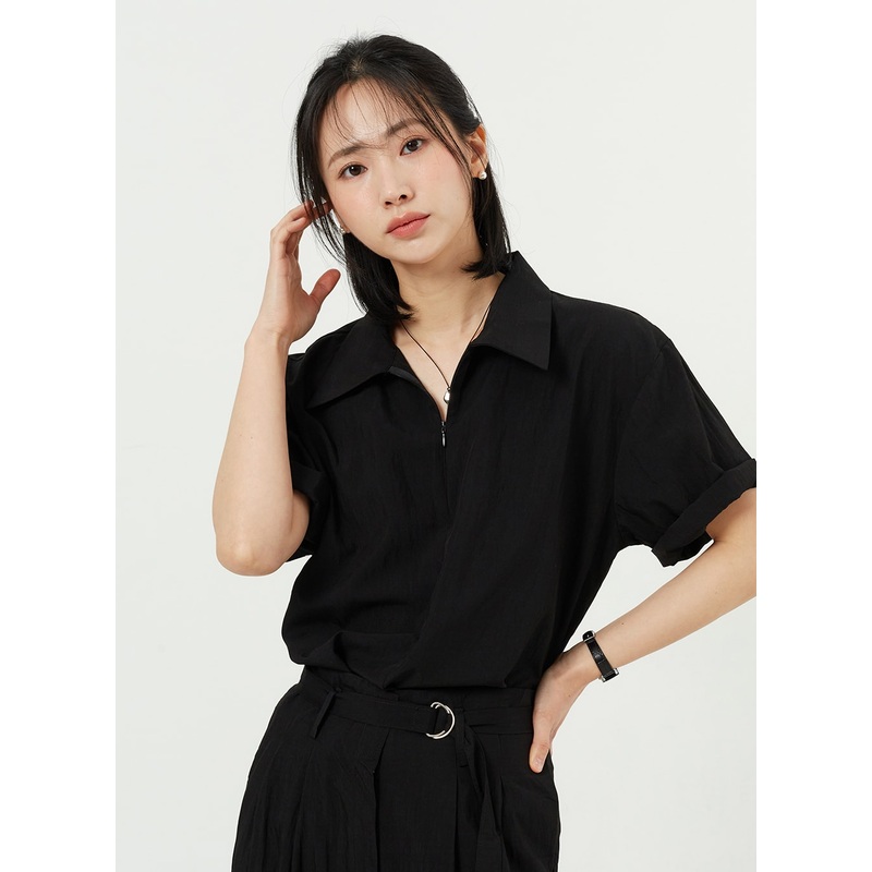 Half Zip-Up Polo Shirt OM309|White|Dark blue|Black|S/M