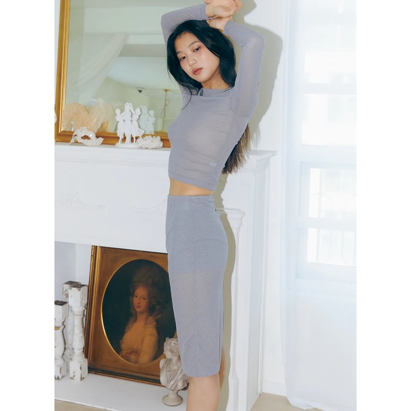 Mesh Midi Skirt CM308|Gray|Black|S/M