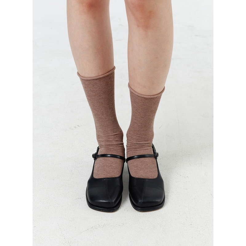 Mid-Calf Socks OM321|White|Beige|Brown|Dark brown|Black|One Size