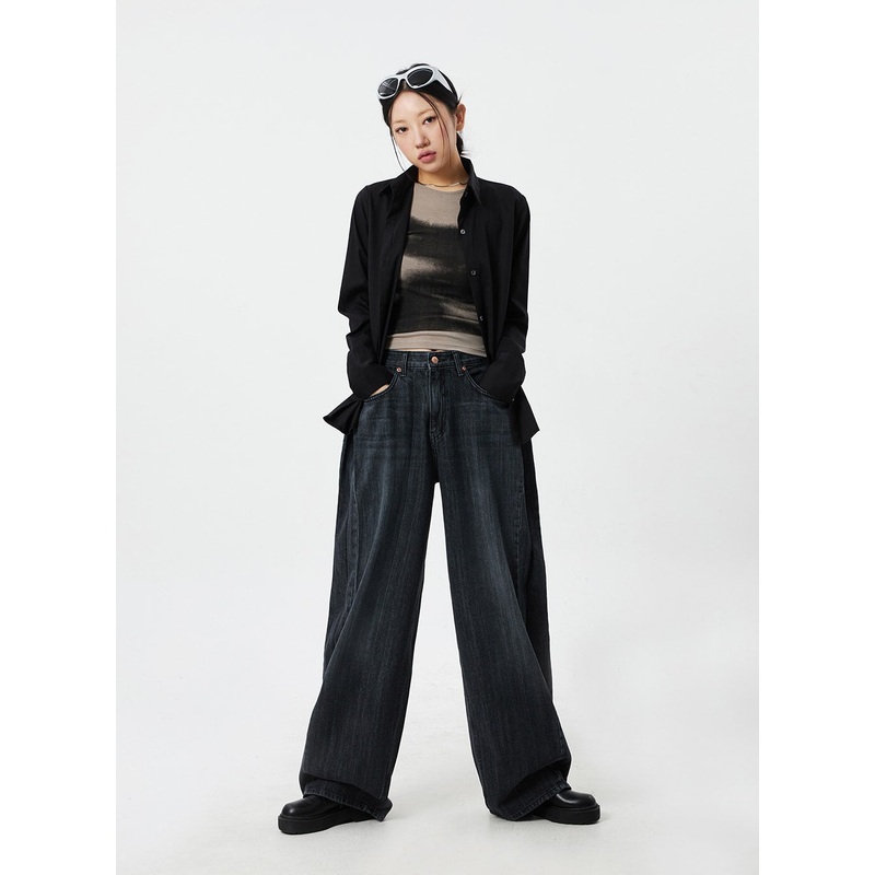 Mid-Rise Baggy Jeans CM324|Blue|Black|S|M|L