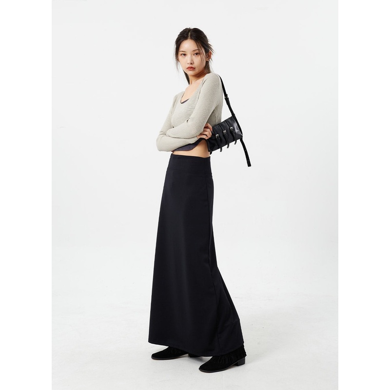 Mid-Rise Maxi Skirt CM307|Dark gray|Black|S/M