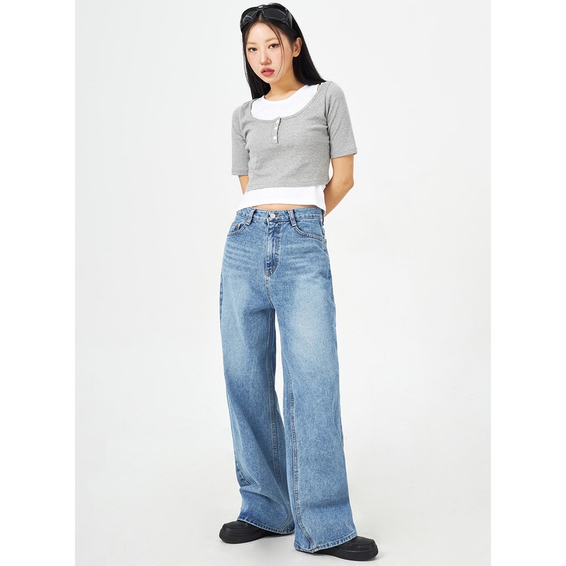 Mid-Wash Bootcut Jeans CM323|Blue|S|M|L