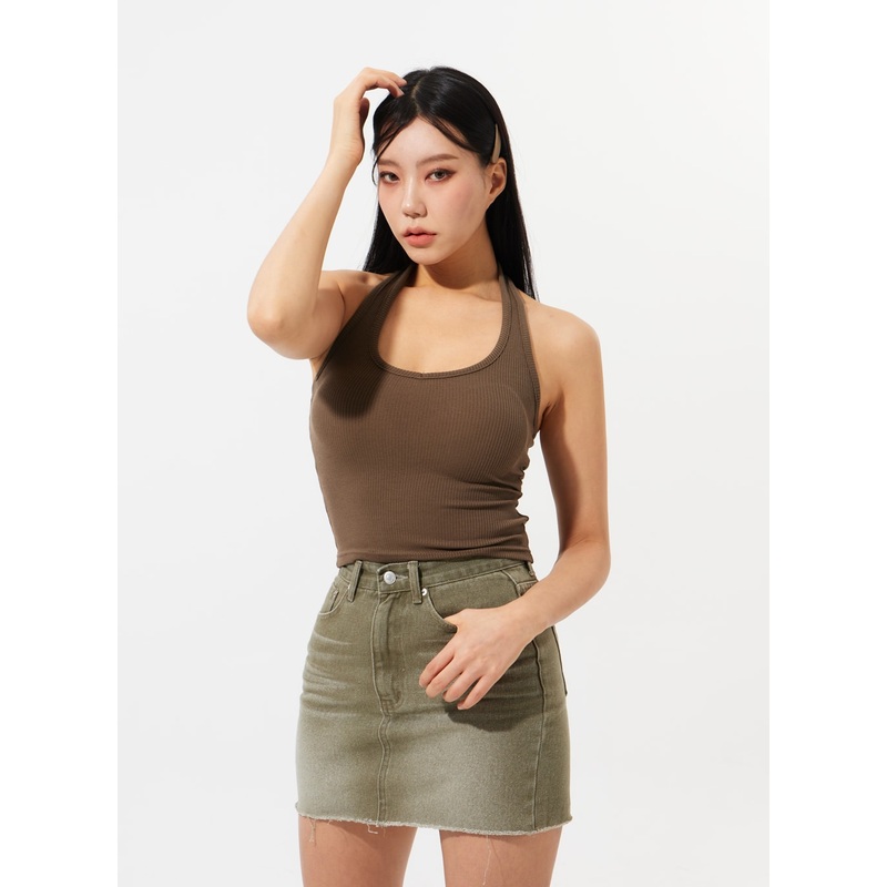 Neck Strap Tank Top IM308|White|Light beige|Pink|Brown|Black|S/M
