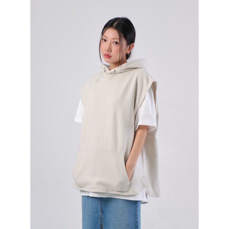 Oversized Hoodie Vest IA305|White|Light beige|Dark green|Grey|Black|M/L