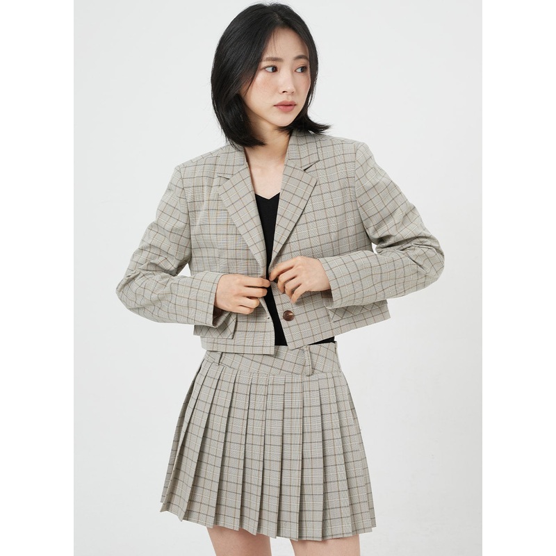 Plaid Mini Skirt OM327|Beige|Brown|S|M