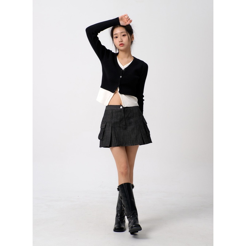 Pocket Mini Skirt BM306|Dark blue|Black|S/M