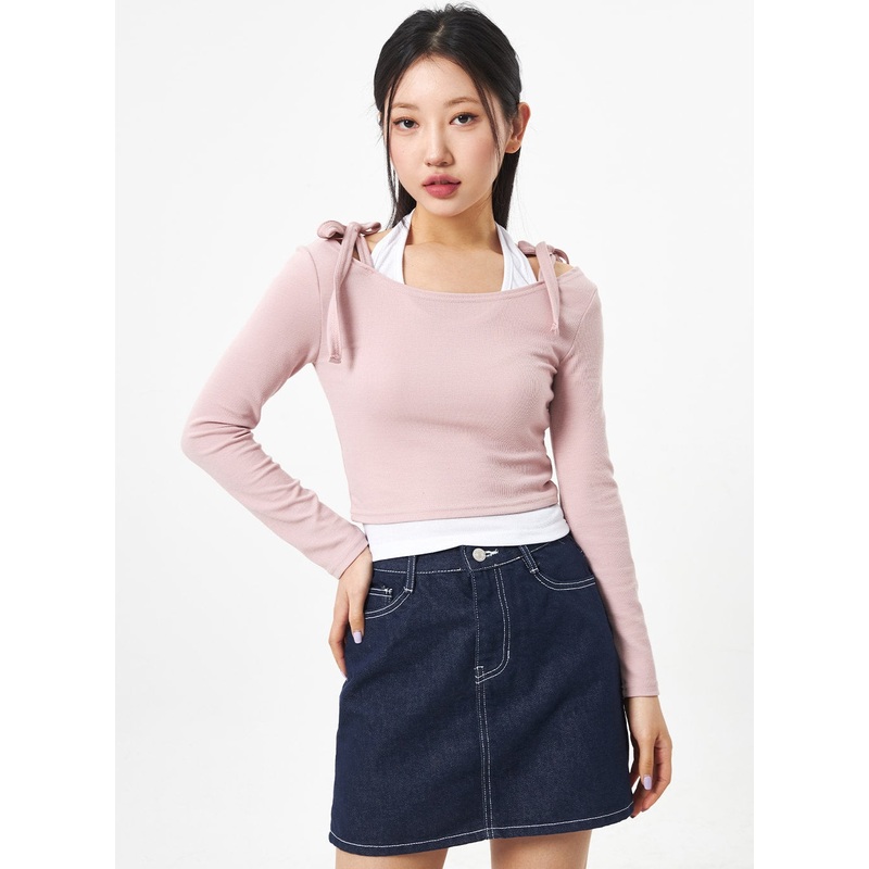 Ribbon Cropped Top CA306|White|Pink|Black|S/M