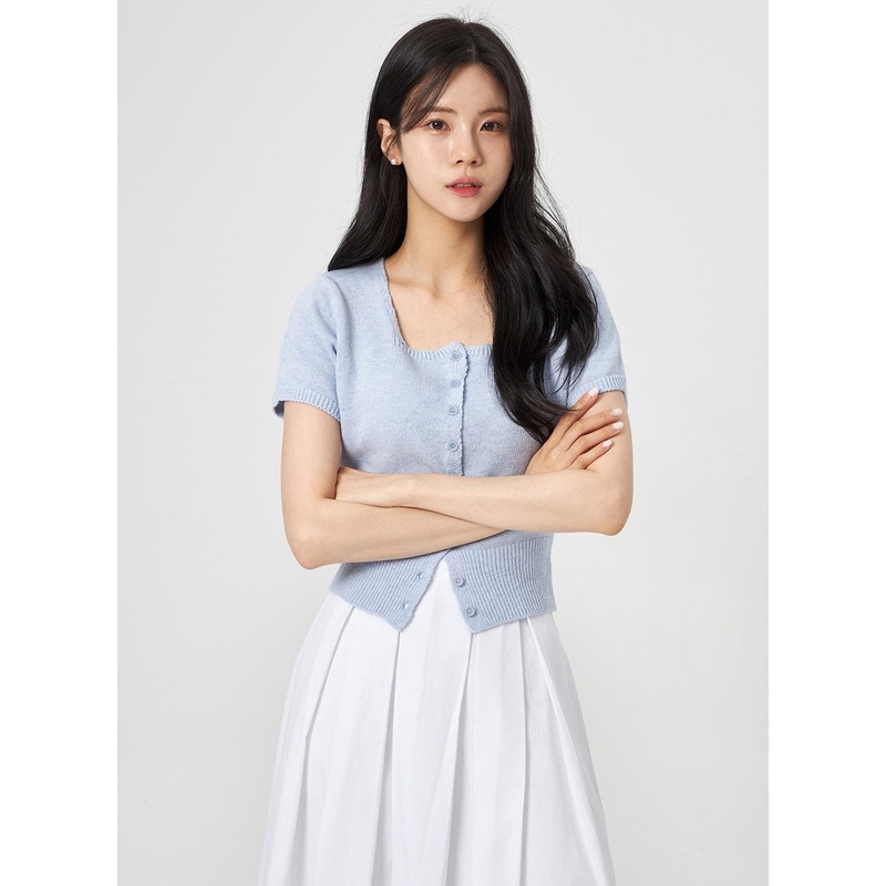 Short Sleeve Cardigan OA314|Light beige|Pink|Light blue|Dark blue|Gray|S/M