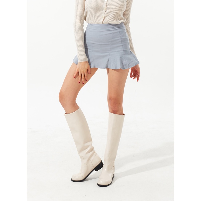 Simple Frill Mini Skirt IM327|White|Beige|Light blue|Black|S|M