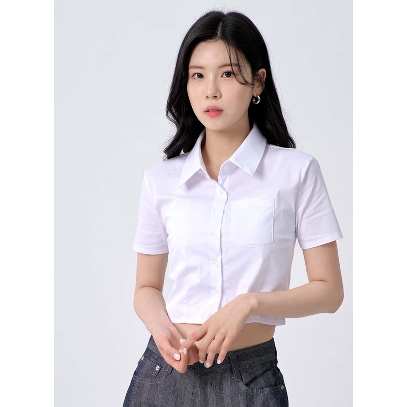 Slim Fit Cropped Shirt OM330|White|Pink|Light blue|S/M