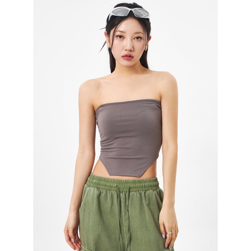 Slit Tube Top CA307|White|Dark beige|Black|S/M