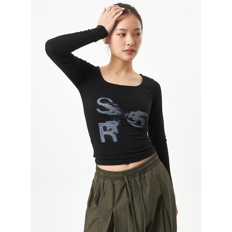 Square Neck Cropped Top CA318|White|Black|S/M