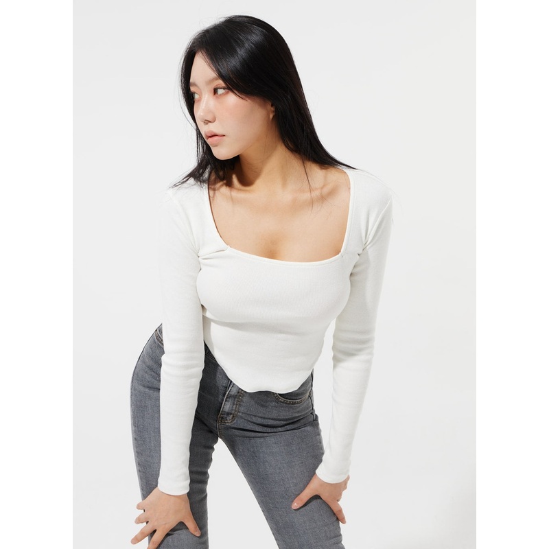 Square Neck Cropped Top IM307|White|Pink|Red|Gray|Black|S/M