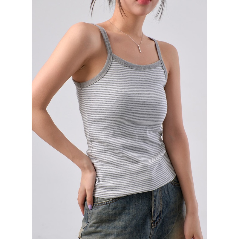 Stripe Sleeveless Top IM329|Grey|Black|S/M