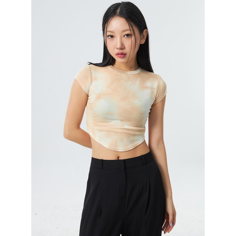 Tie Dye Cropped Tee CM330|Beige|Blue|Gray|S/M