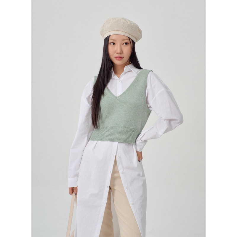 V-Neck Simple Vest IM316|Light beige|Mint|Black|S/M