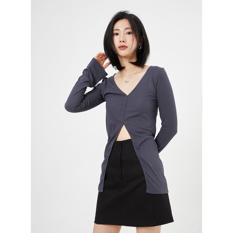 V-Neck Slit Top OA306|White|Dark blue|Black|S/M