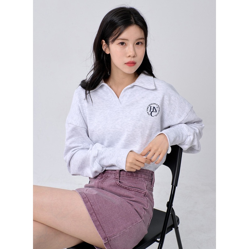 V-Neck Sweatshirt OM329|Light gray|Gray|Black|S/M