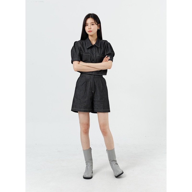 Wide Leg Denim Shorts OM317|Dark blue|Black|S/M