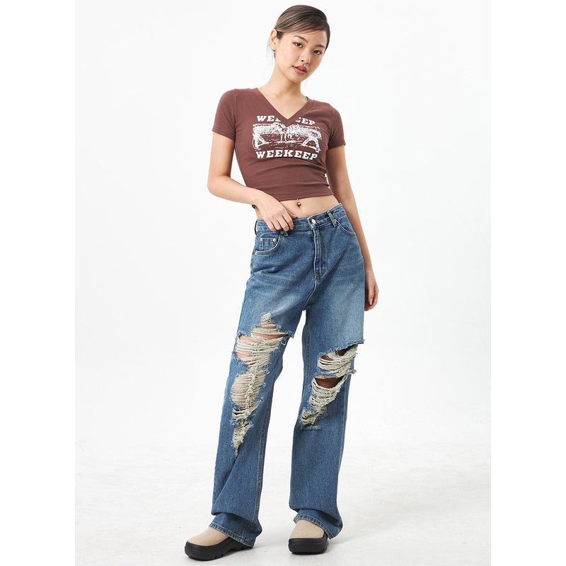 Wide Ripped Jeans CA304|Blue|S|M|L