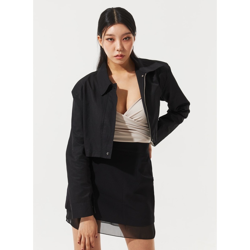 Zip-Up Cropped Jacket IM329|Light beige|Dark green|Black|S/M