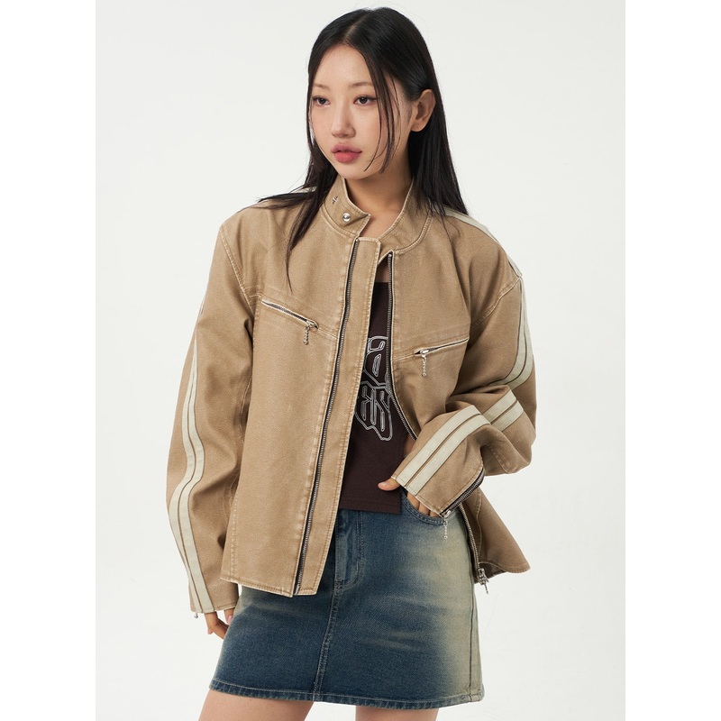 Biker Jacket Unisex CA325|Beige|Brown|Black|M/L
