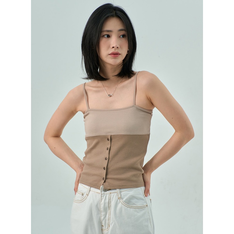 Button Thin Strap Top OY315|White|Beige|Black|S/M