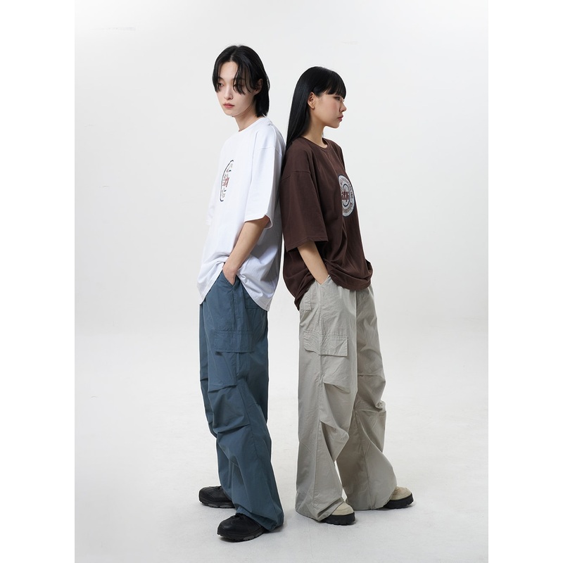 Cargo Wide Pants Unisex CY319|Light beige|Dark green|Dark blue|Black|One Size