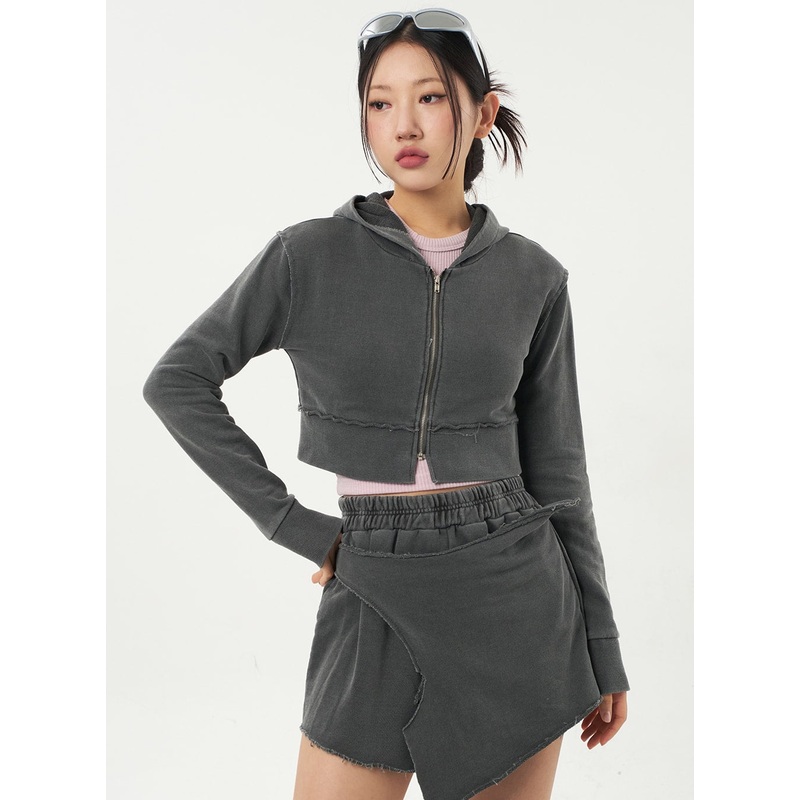 Cropped Zip-Up Hoodie CA325|Dark blue|Gray|Dark gray|S/M