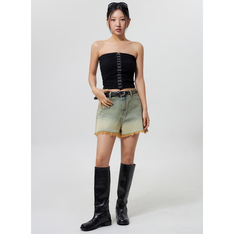 Denim Ripped Hem Shorts CY325|Blue|S|M|L