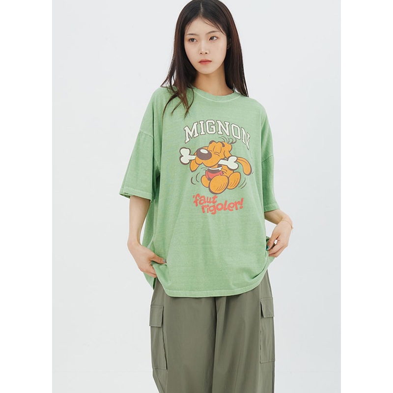 Dog Oversized Tee IY325|Purple|Green|Dark gray|Light blue|S/M
