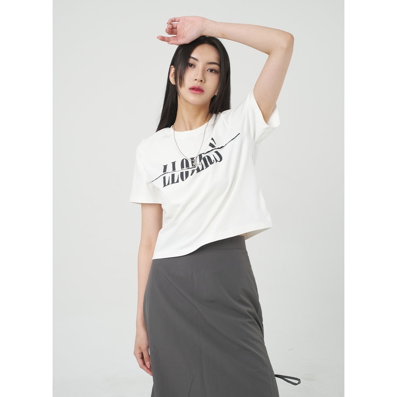 Graphic Cropped Tee BY312|Light beige|Light blue|Black|S/M