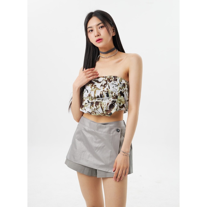 Graphic Wide Tube Top BY326|Dark green|Black|S/M