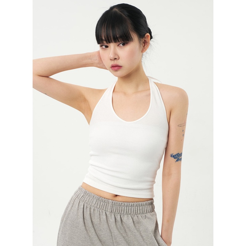 Halter Neck Cropped Top CA328|White|Red|Brown|Gray|Black|S/M