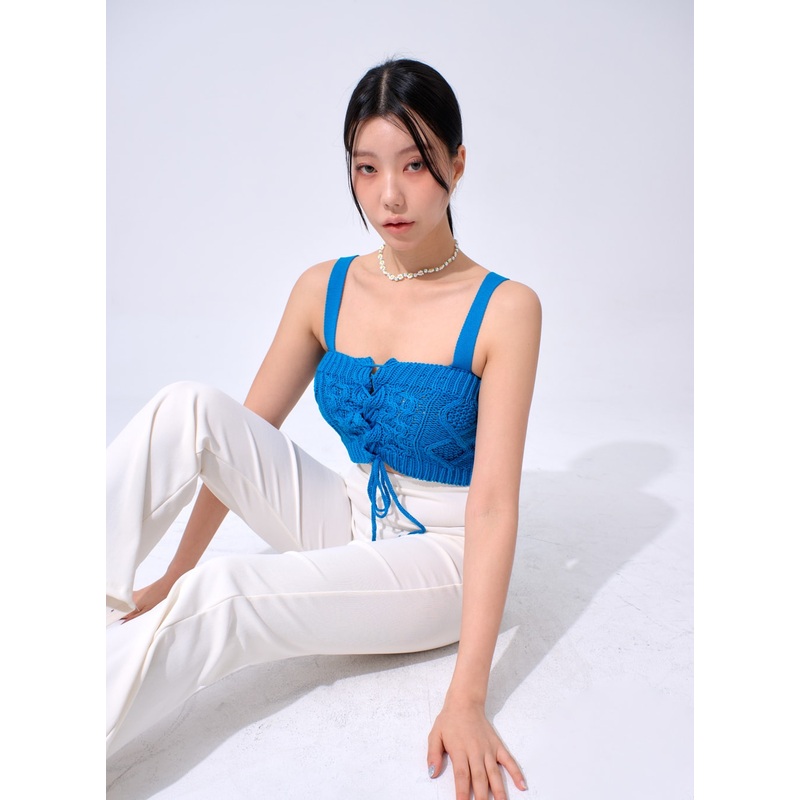 Lace-Up Knit Top IA327|Beige|Dark beige|Blue|Black|S/M