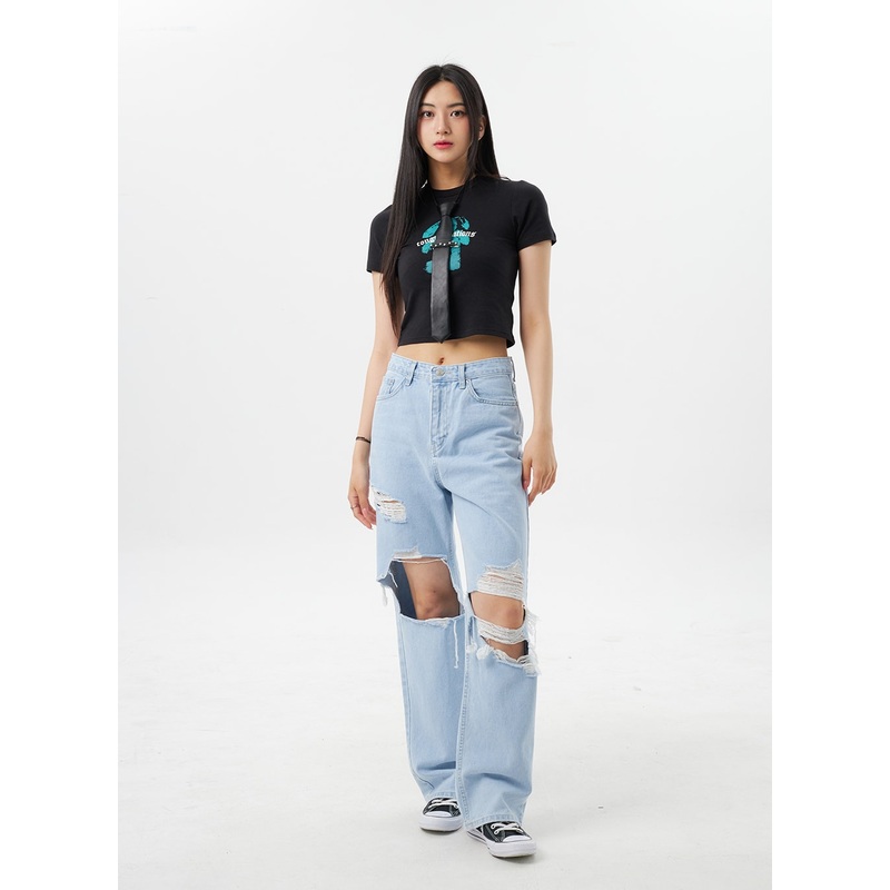 Light Wash Ripped Jeans BY325|Light blue|S|M|L