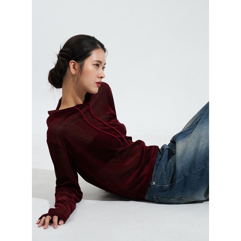 Mesh Hoodie IY322|Dark red|Grey|Black|S/M