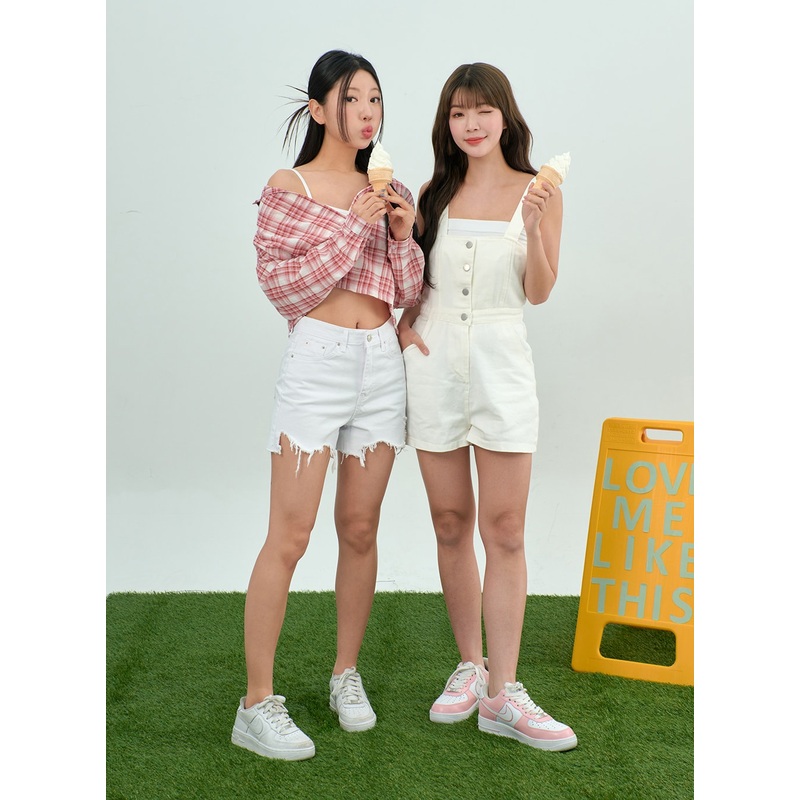 Mid-Rise Ripped Shorts BY303|White|Black|S|M|L